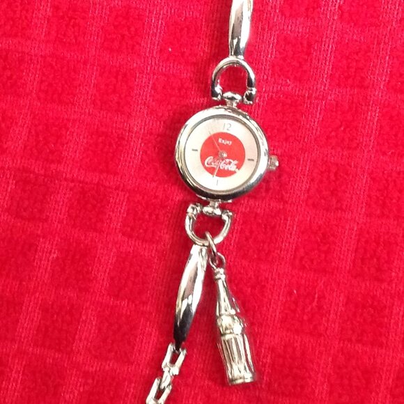 Vintage Ladies Coca Cola Wrist Watch w Coke Bottle Charm - Picture 3 of 6